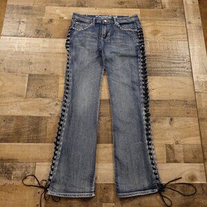 Platinum Plush Y2K jeans bootcut lace up women's 13 blue denim rhinestone 2000's